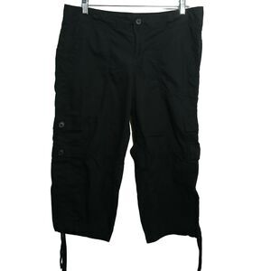 Ann Taylor Loft Women 8P Black Cotton Cargo Capris Casual Beach Utility